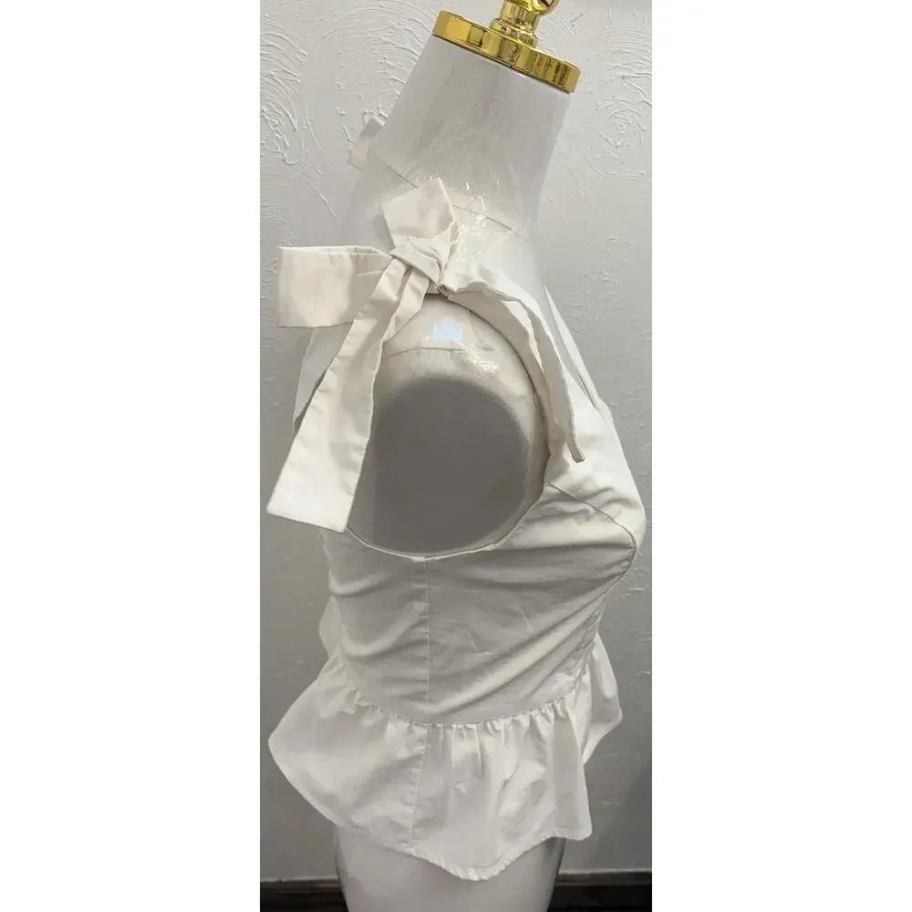 Express White Peplum Top With Bow Accents Size XS Coquette - Picture 5 of 7